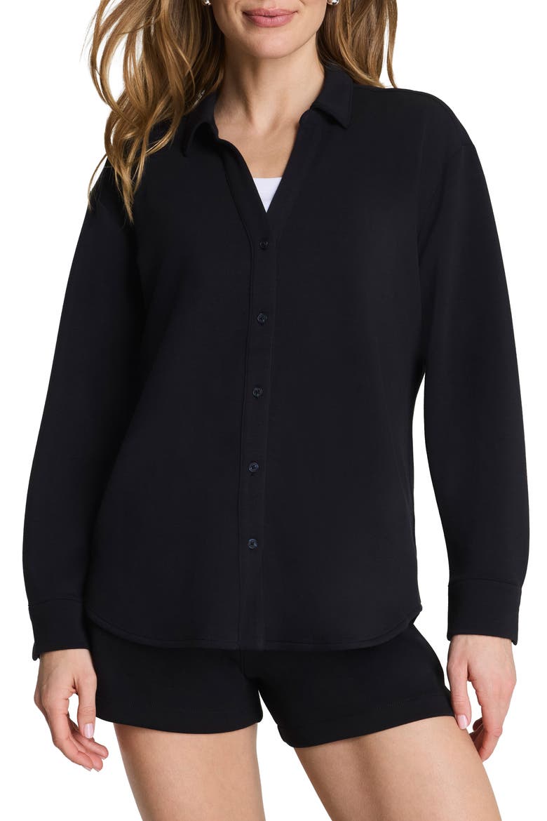 AirEssentials Oversize Button-Up Shirt, Main, color, VERY BLACK
