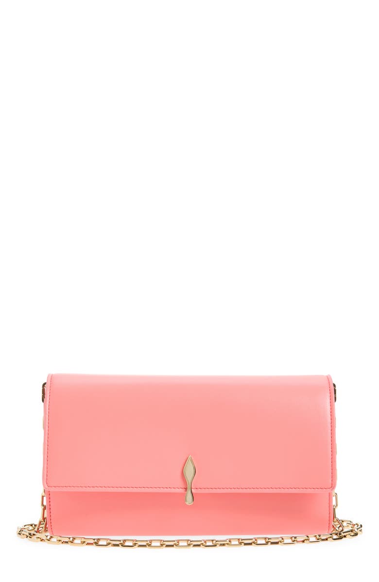 Christian Louboutin Bettina Leather Wallet on a Chain, Main, color, 9147 Grapefruit/ Gold