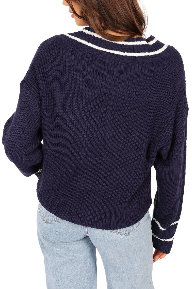 Leanna Stripe Trim Sweater, Alternate, color, NAVY