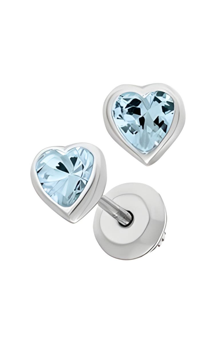 Mia Belle Girls Heart March Birthstone Earrings, Main, color, Metallic Silver