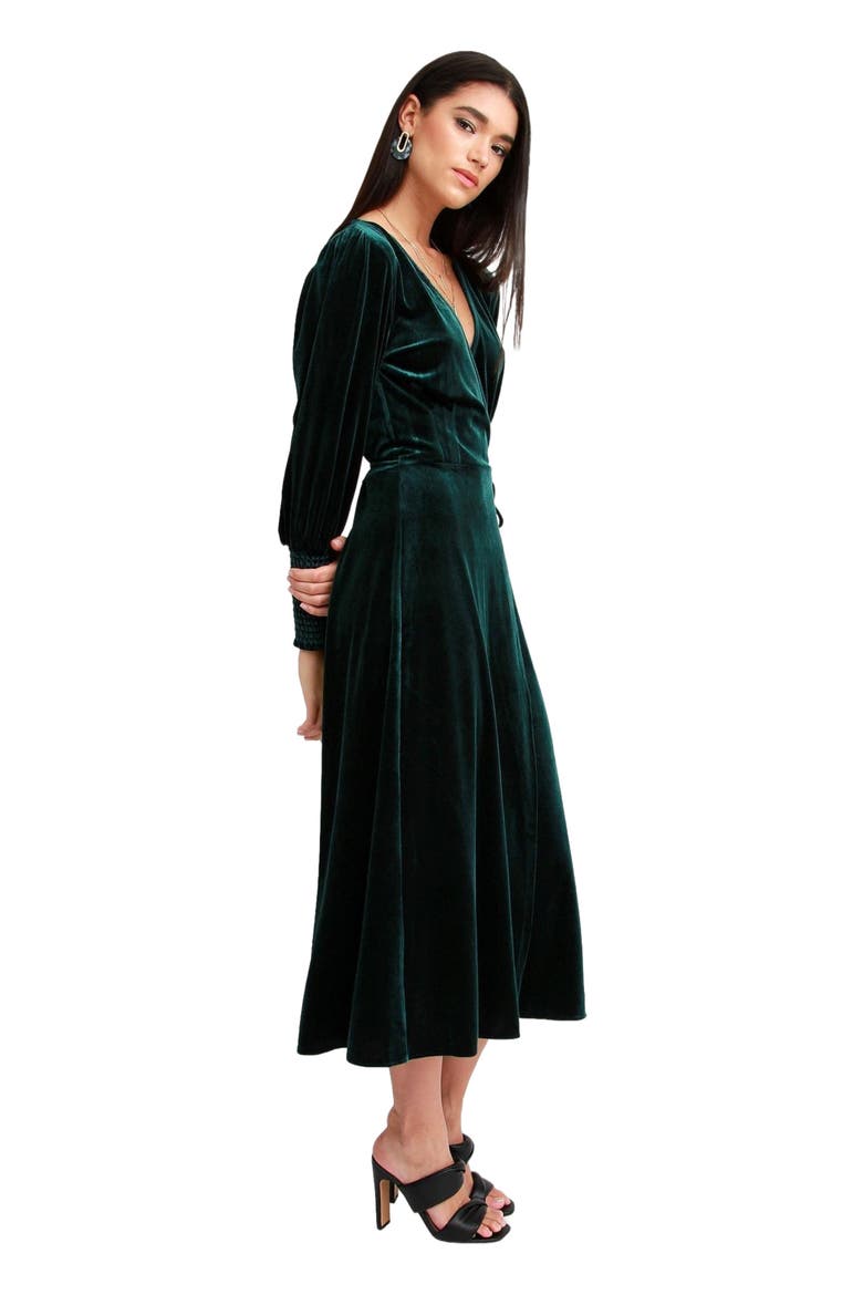 Current Mood Velvet Wrap Dress, Alternate, color, Dark Green