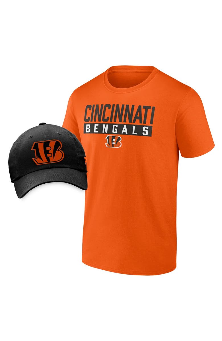 FANATICS Men's Fanatics Branded Orange/Black Cincinnati Bengals T-Shirt & Adjustable Hat Combo Pack, Alternate, color,