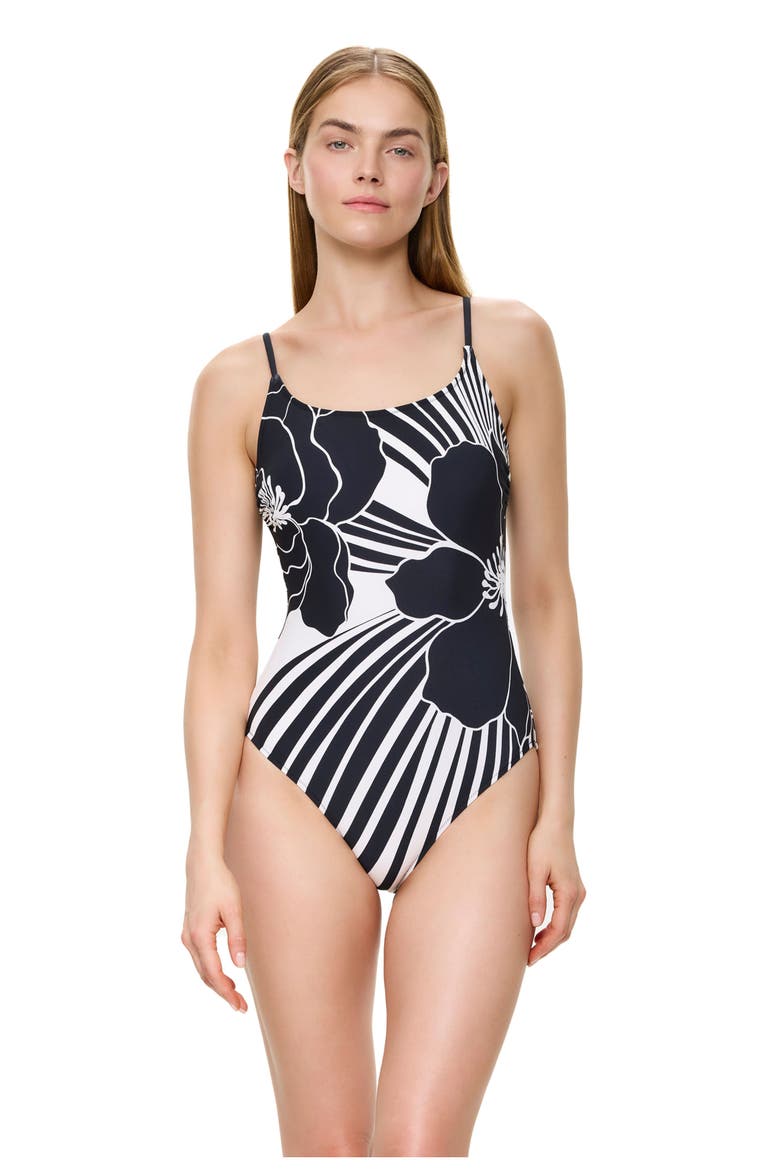 Midnight Bloom Scoop Neck One Piece, Alternate, color, Black-Cream