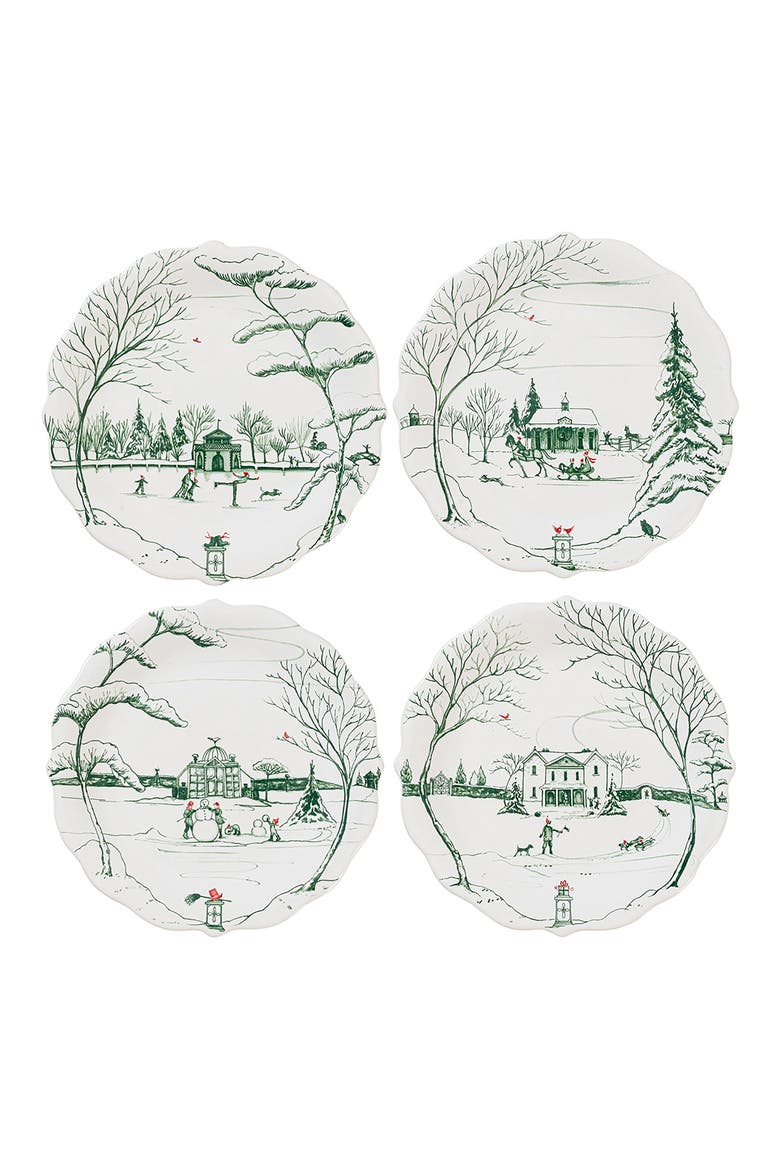 Country Estate Winter Frolic Set of 4 Party Plates, Main, color, EVERGREEN