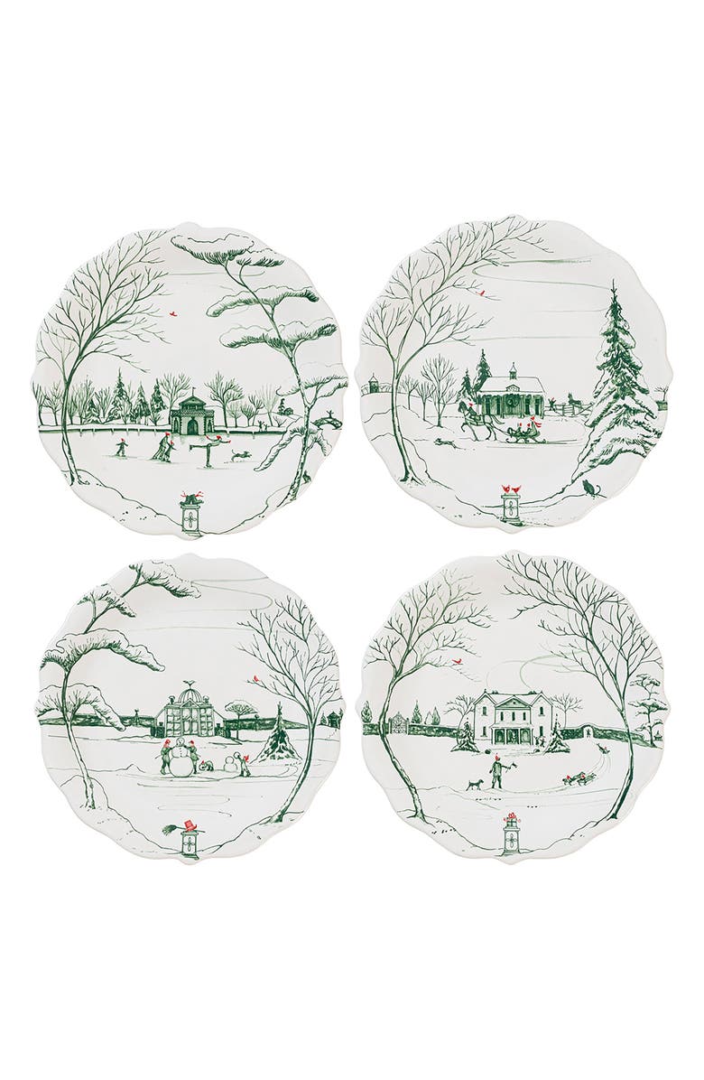 Juliska Country Estate Winter Frolic Set of 4 Party Plates, Main, color, Evergreen