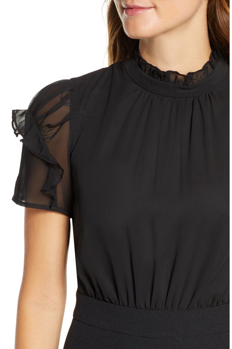 Chiffon & Crepe Jumpsuit, Alternate, color, BLACK