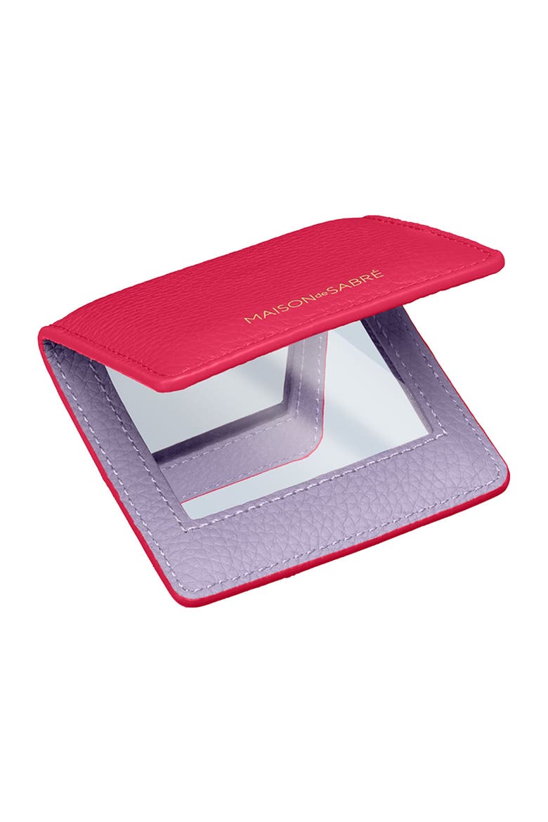 Leather Compact Mirror, Alternate, color, Fuchsia Lavender