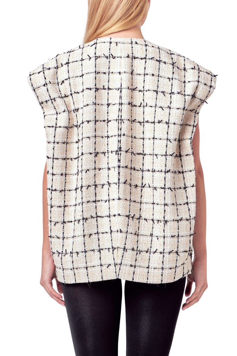 Check Cap Sleeve Tweed Jacket, Alternate, color, CREAM/BLACK