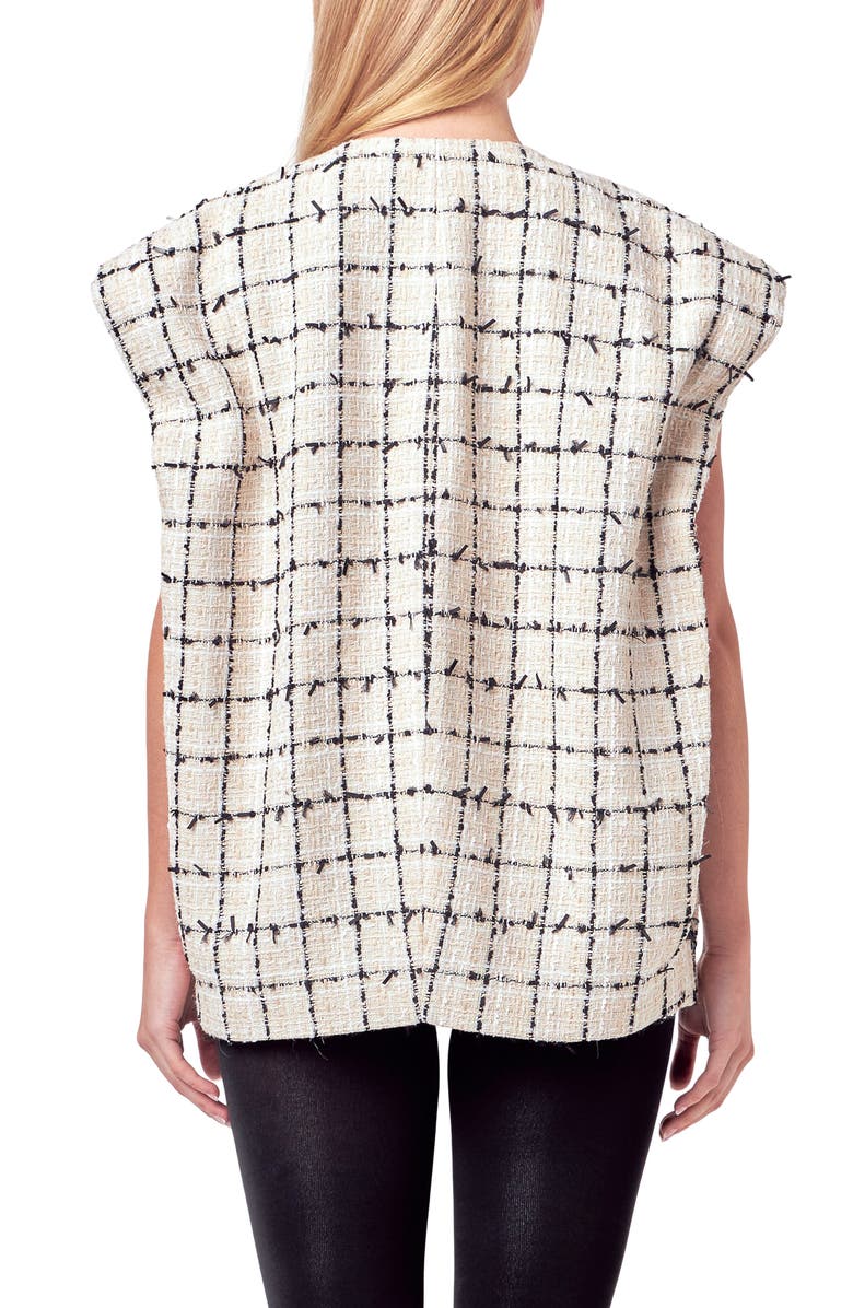 English Factory Check Cap Sleeve Tweed Jacket, Alternate, color, Cream/ Black