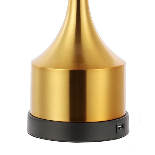 Jonathan Y Cooper 26" Classic French Country Iron Led Table Lamp With Usb Charging Port In Brass Gold
