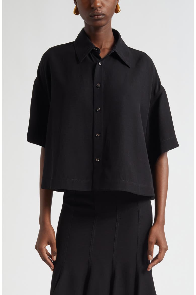 Boxy Crop Button-Up Shirt, Main, color, BLACK