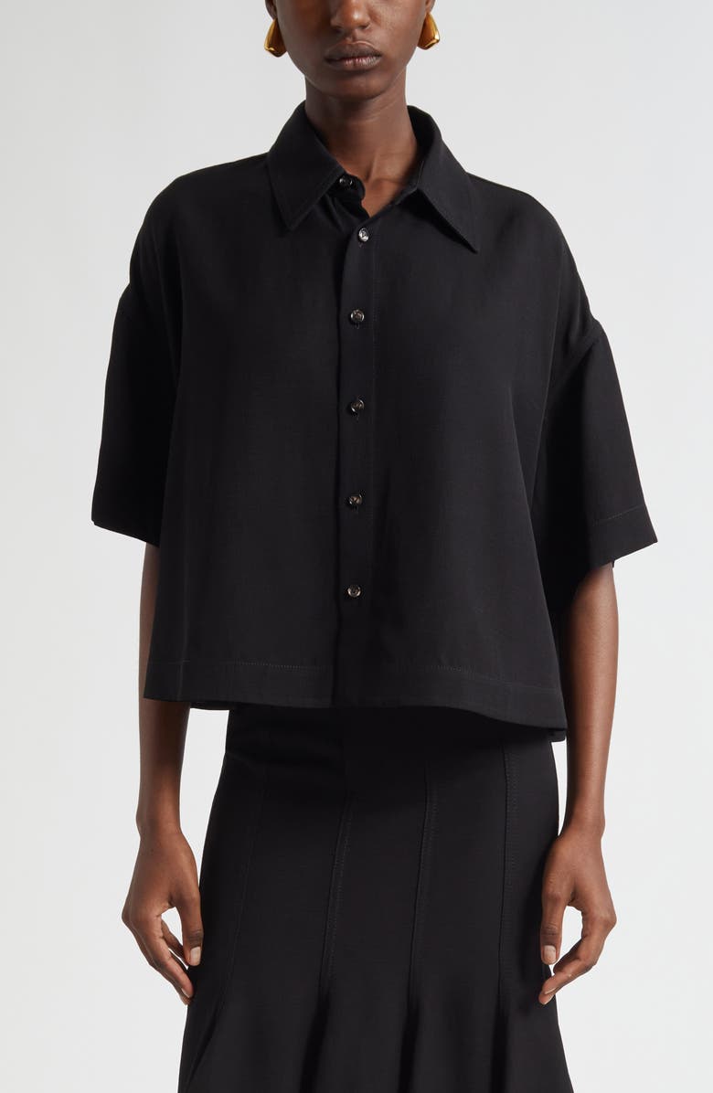Bottega Veneta Boxy Crop Button-Up Shirt, Main, color, Black