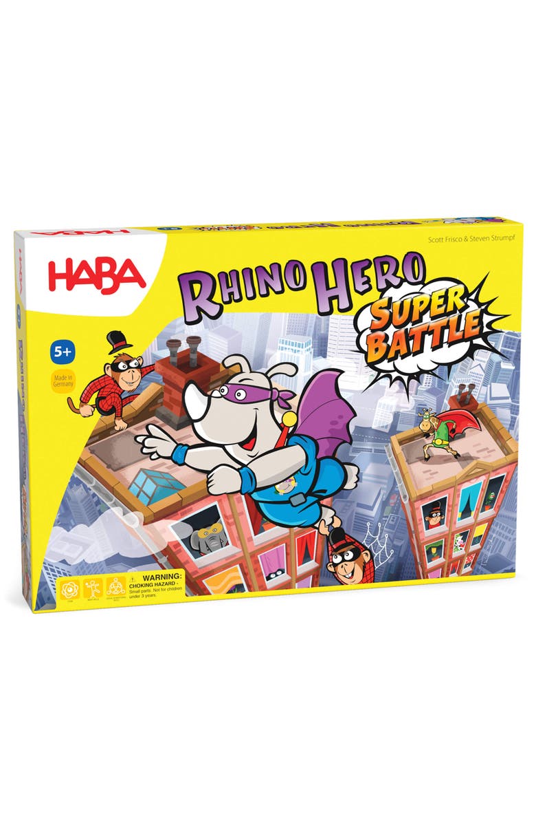HABA Rhino Hero Super Battle - Exciting 3D Stacking Board Game for Kids & Adults, Fun Family Games, Stacking Card Games for Kids, Made in Germany, Main, color, Multi
