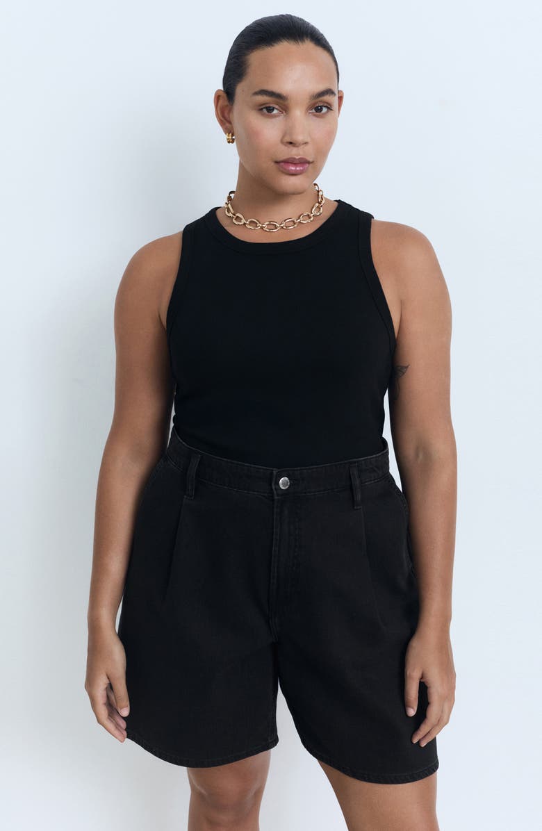 MANGO Dart Bermuda Shorts, Alternate, color, Black Denim