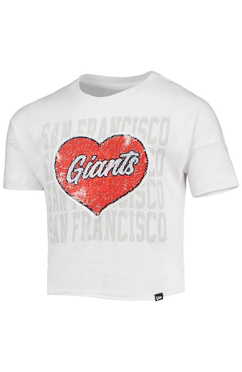 New Era Girls Youth New Era White San Francisco Giants Flip Sequin Heart Crop Top, Alternate, color, 