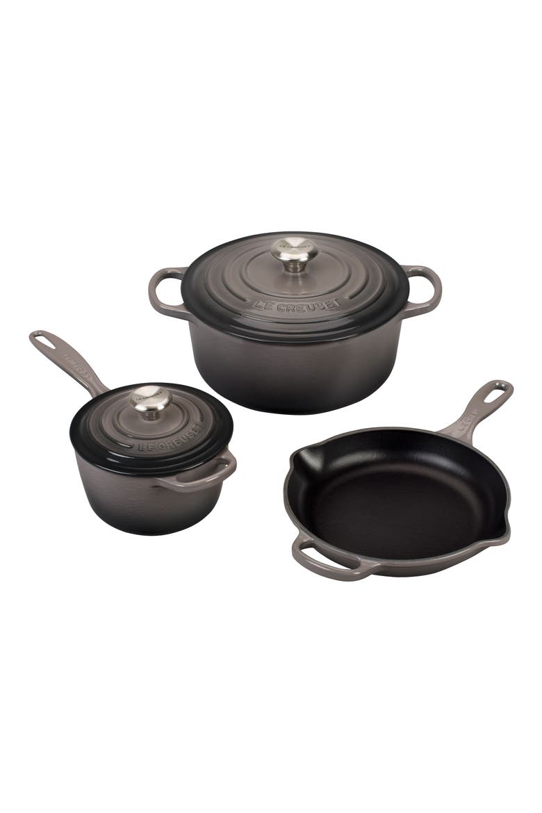 5-Piece Signature Enameled Cast Iron Cookware Set, Main, color, OYSTER