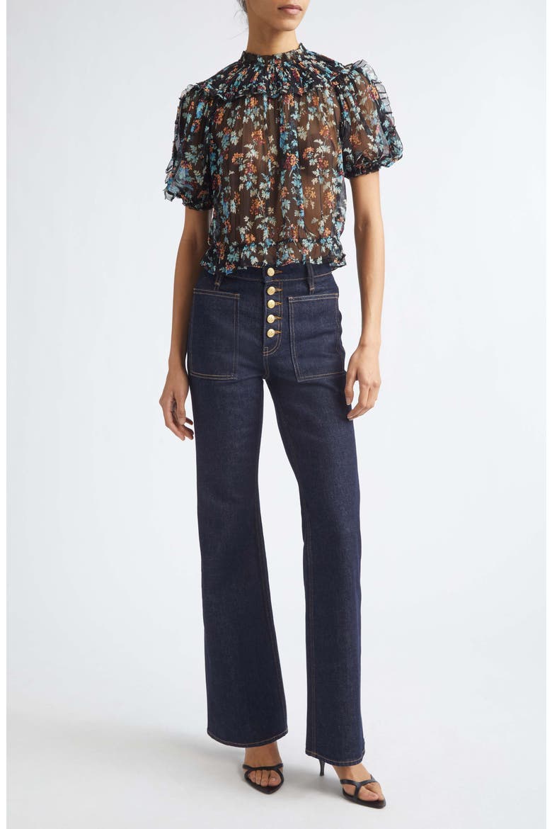 Solenne Puff Sleeve Silk Top, Alternate, color, NIGHTSHADE