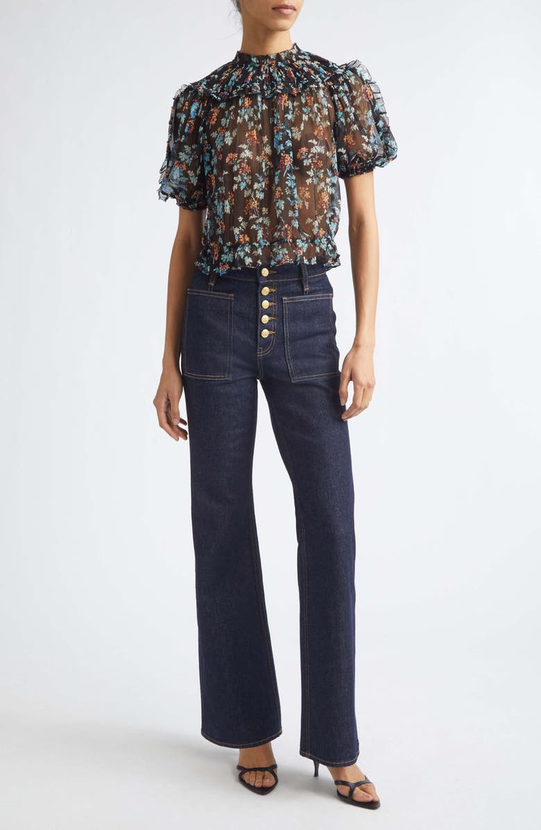 Ulla Johnson Solenne Puff Sleeve Silk Top, Alternate, color, Nightshade