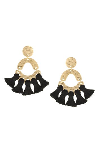 Olivia Welles Sweep Me Away Fringe Earrings In Worn Gold/black