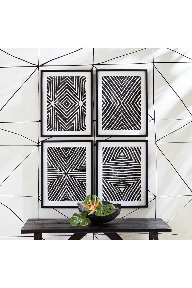 Achromatic Geometric Prints, Set Of 4, Alternate, color, Black