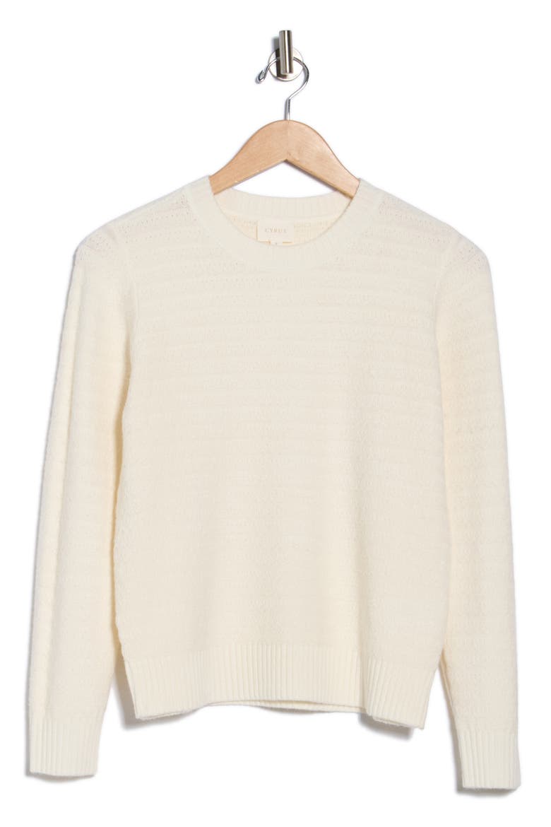 Textured Stitch Crewneck Sweater, Alternate, color, CREAM