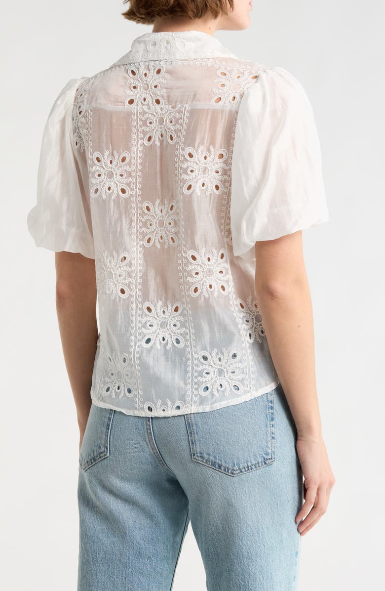 Forgotten Grace Bubble Sleeve Button Front Top, Alternate, color, White