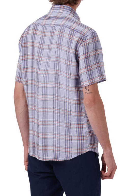 Bugatchi Plaid Short Sleeve Linen Button-up Shirt In Sky