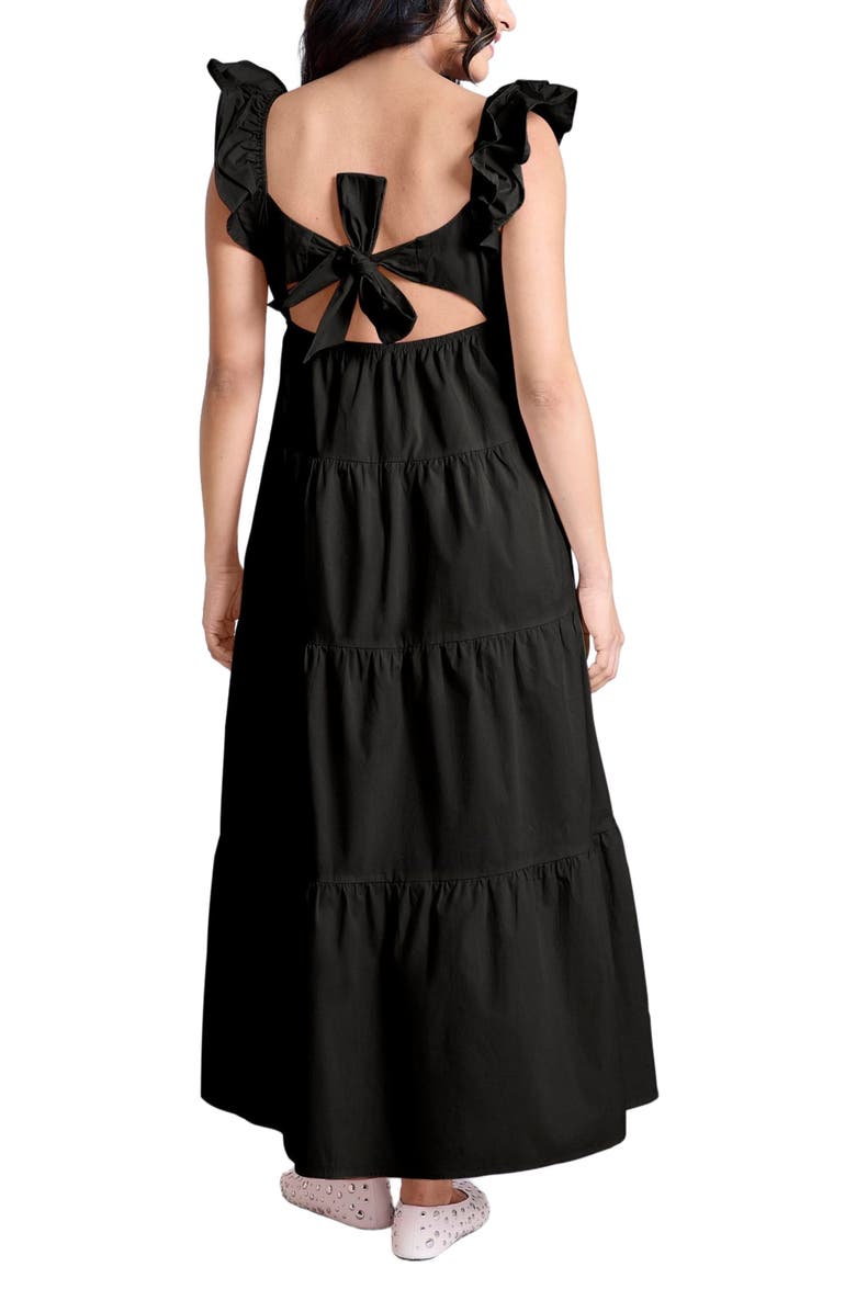 MOTHERHOOD MATERNITY Ruffle Sleeve Tie-Back Maternity Maxi Dress, Alternate, color, Black