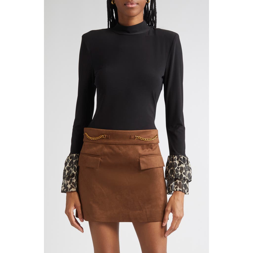 Ramy Brook Vickiana Mock Neck Bell Sleeve Top In Black