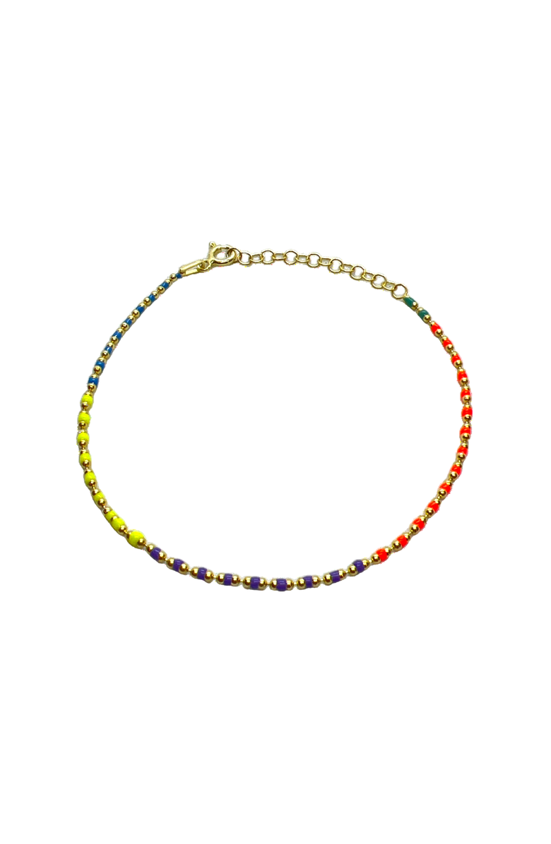Spero London Sterling Silver Enamel Mine Beaded Colourful Rainbow Bracelet, Main, color, Gold