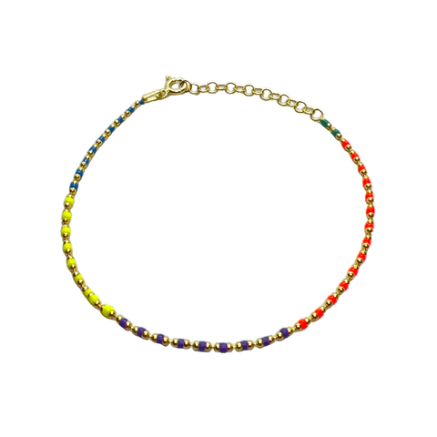 Sterling Silver Enamel Mine Beaded Colourful Rainbow Bracelet