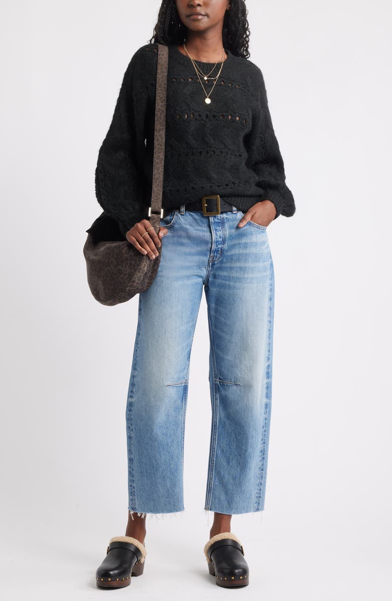 Treasure & Bond Cable Crewneck Sweater, Alternate, color, Black