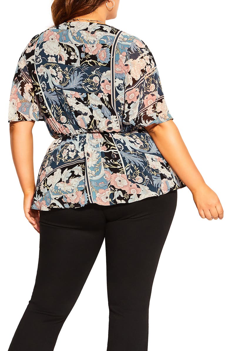 City Chic Soft Nouveau Surplice Neck Peplum Top, Alternate, color, 