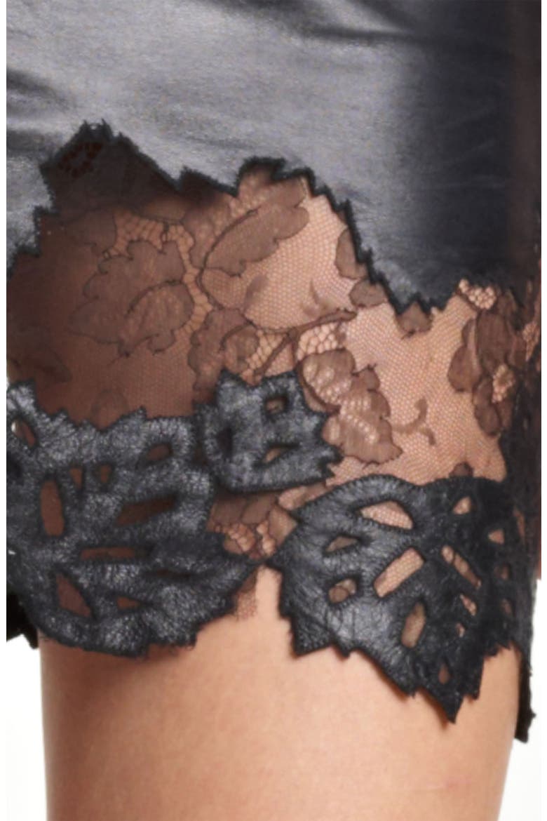 Lambskin Leather & Lace Sheath Dress, Alternate, color, BLACK