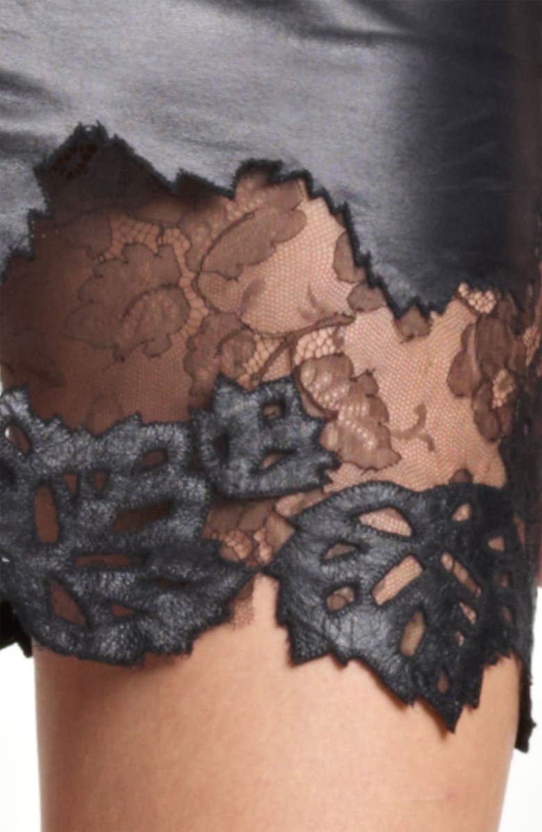 JASON WU Lambskin Leather & Lace Sheath Dress, Alternate, color, 