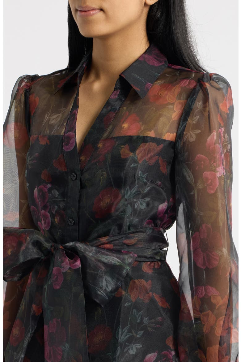Floral Long Sleeve Organza Shirtdress, Alternate, color, BLACK MULTI