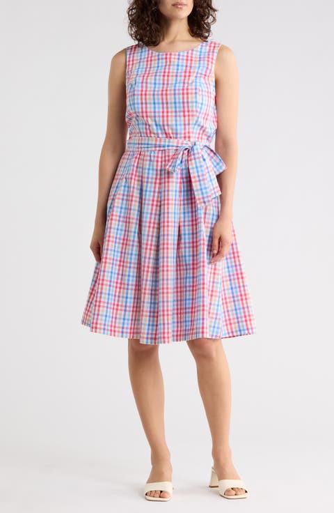 Gingham Sleeveless Cotton Fit & Flare Dress