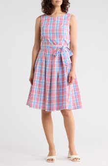 Tommy Hilfiger Gingham Sleeveless Cotton Fit & Flare Dress