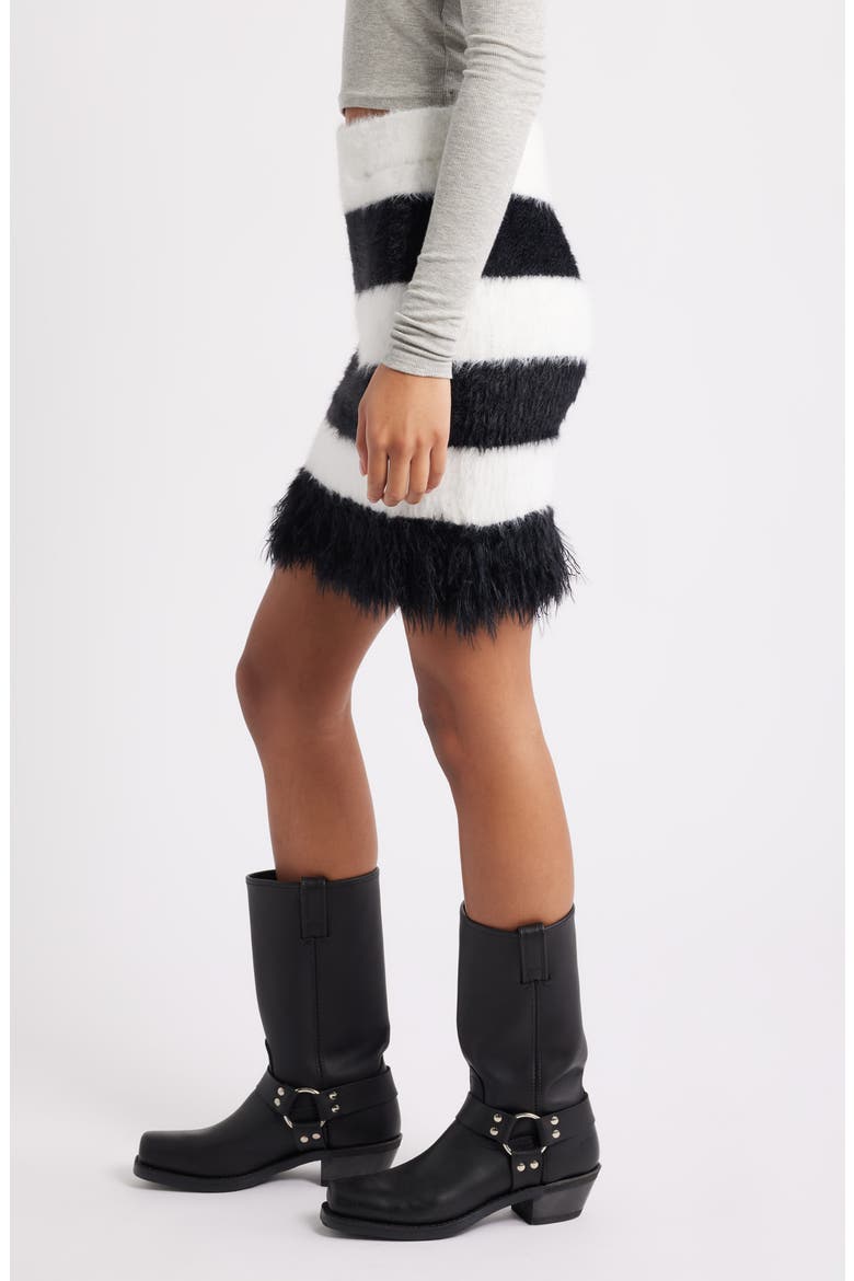 Stripe Faux Fur Miniskirt, Alternate, color, BLACK/ WHITE