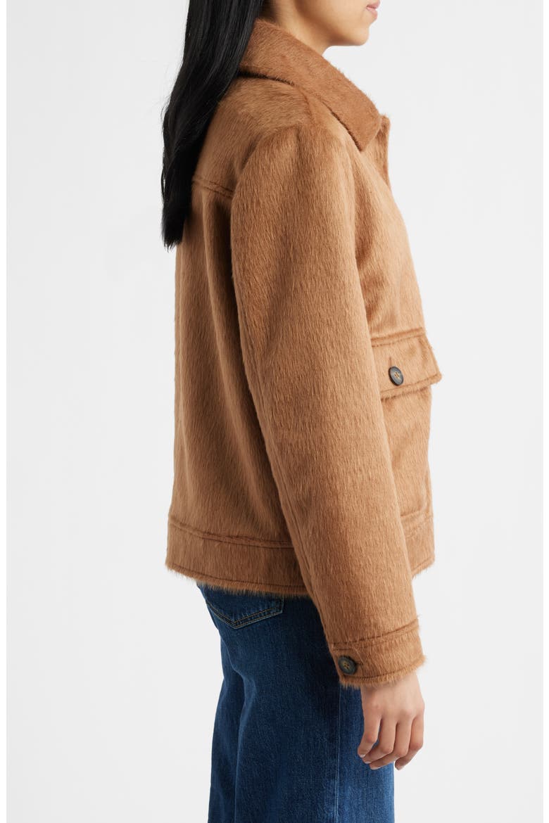Faux Calf Hair Trucker Jacket, Alternate, color, CAMEL