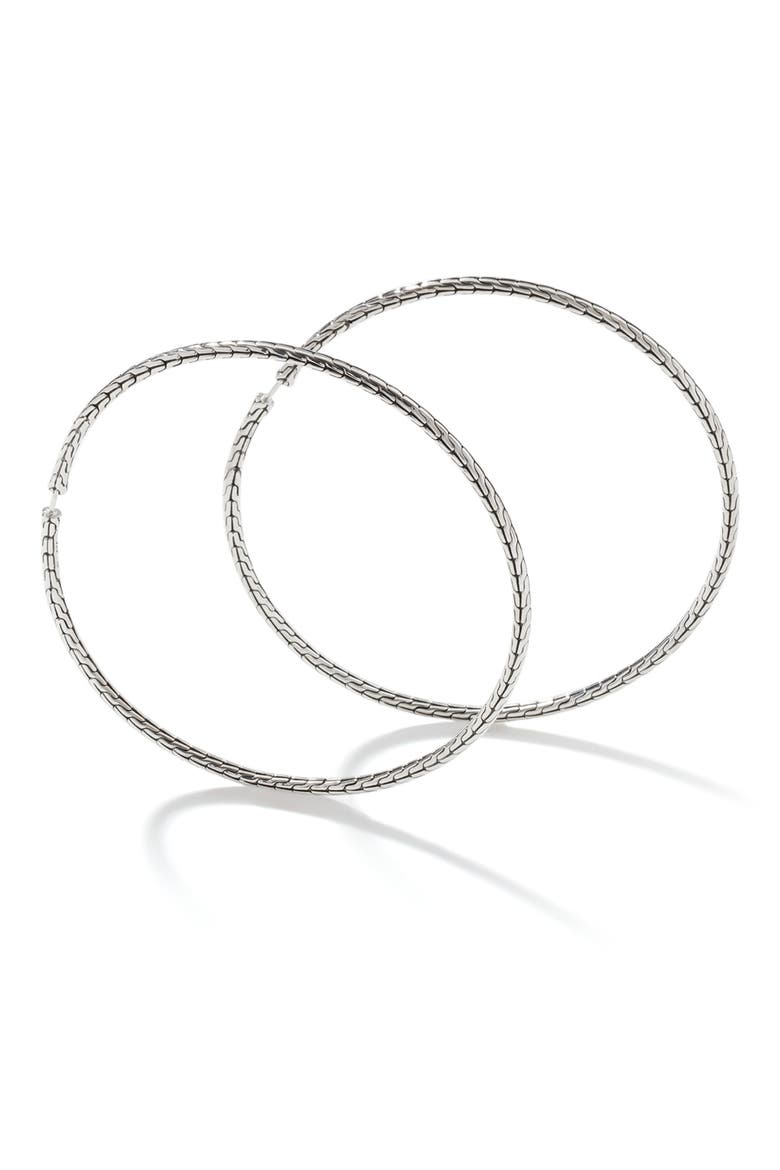 Carved Chain Hoop Earrings, Silver, 76.5mm, Alternate, color, SILVER