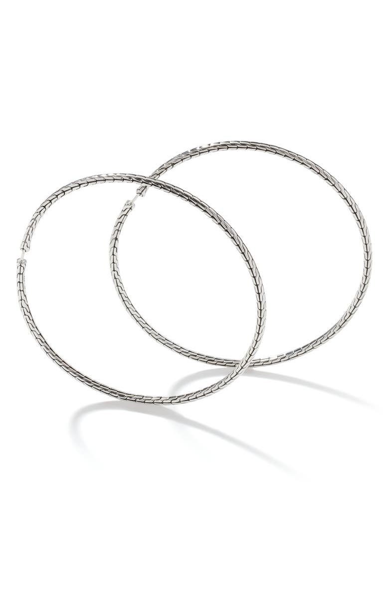 John Hardy Carved Chain Hoop Earrings, Silver, 76.5mm, Alternate, color, 