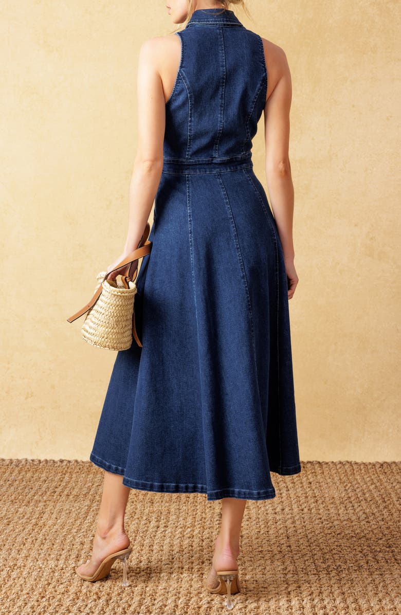 FLYING TOMATO Sleeveless Denim Maxi Shirtdress, Alternate, color, Medium Indigo