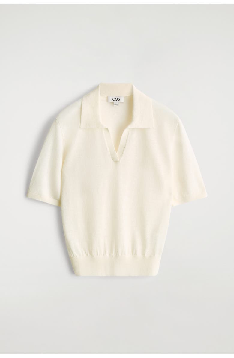 COS Knitted Linen-Merino Polo Shirt, Alternate, color, Cream