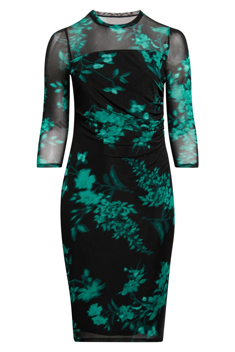 Printed Mesh Midi Dress, Alternate, color, DEEP JADE MULTI