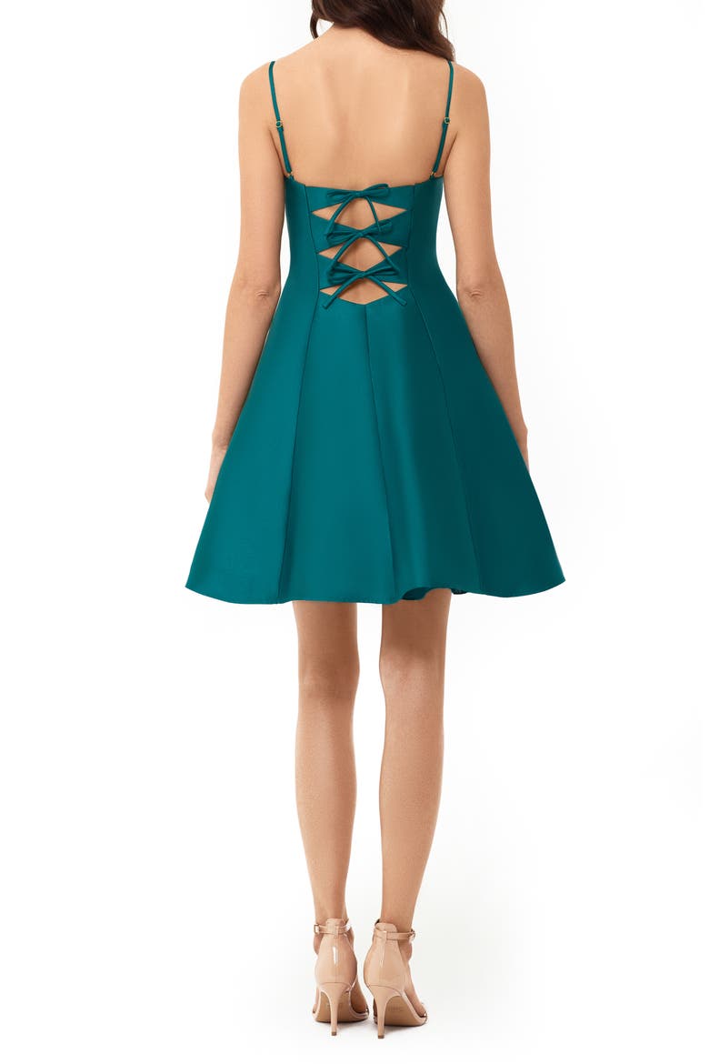 Xscape Bow Back Mikado Party Dress, Alternate, color, TEAL