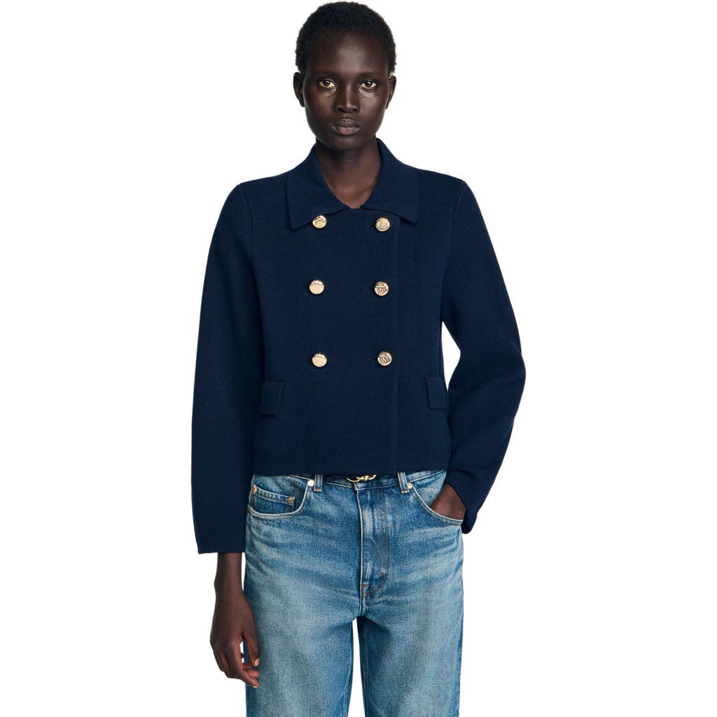 Sandro Double-breasted Cardigan In Blue