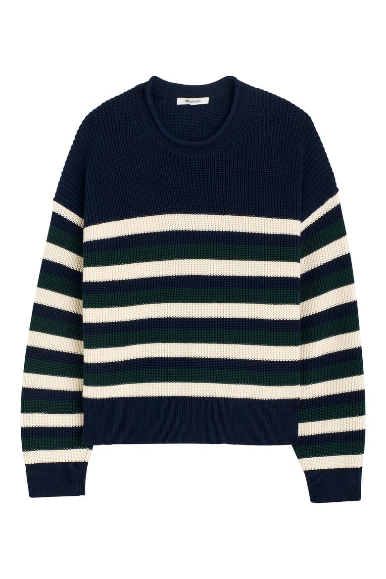 The Arden Crewneck Cotton Sweater, Alternate, color, PLACED NAVY TRIO STRIPE
