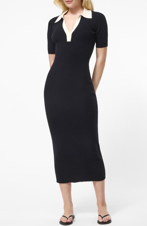 Collar Rib Midi Dress