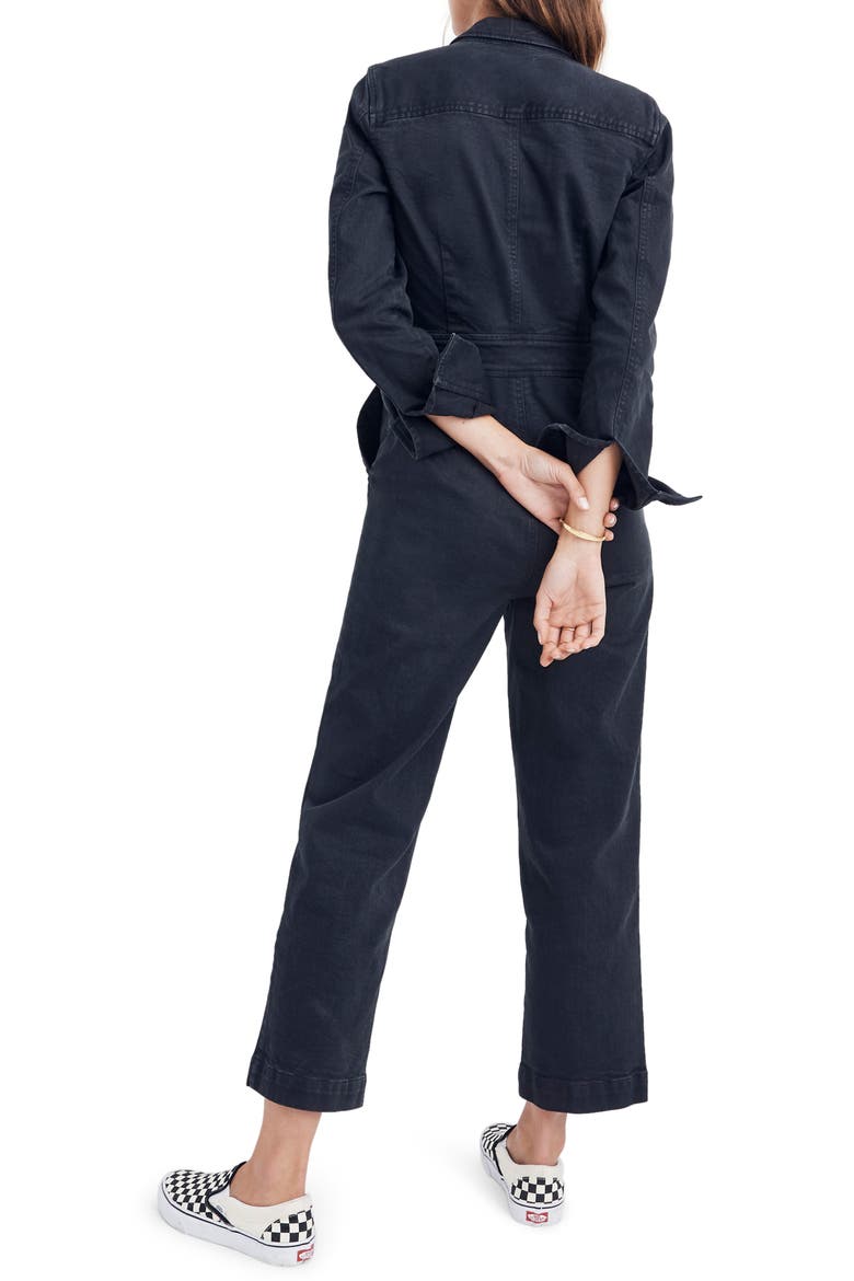 Garment Dyed Denim Slim Coverall Jumpsuit, Alternate, color, CLASSIC BLACK